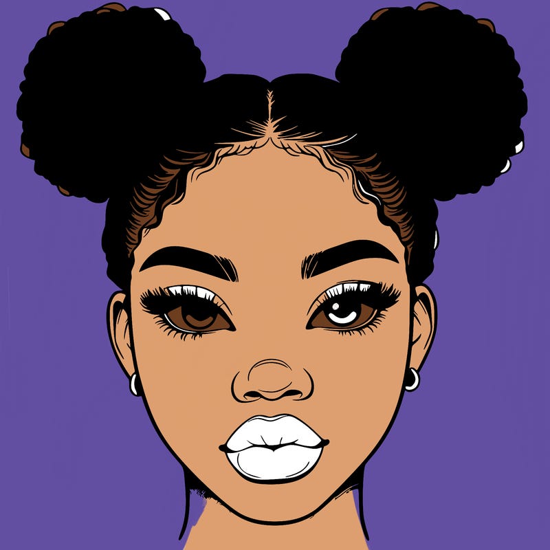 realistic black woman with two buns