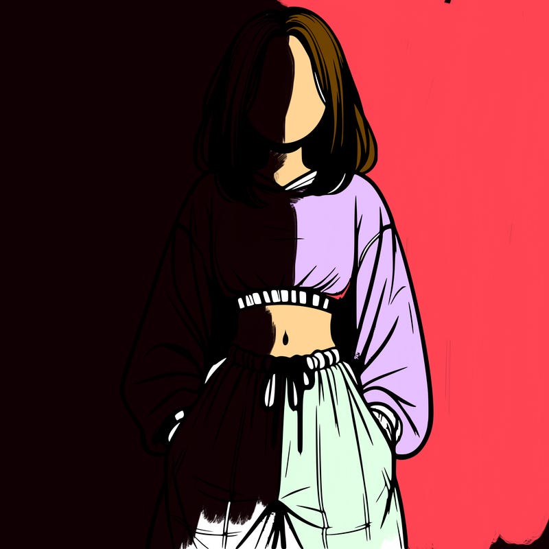 realistic girl faceless with baggy pants and a crop top