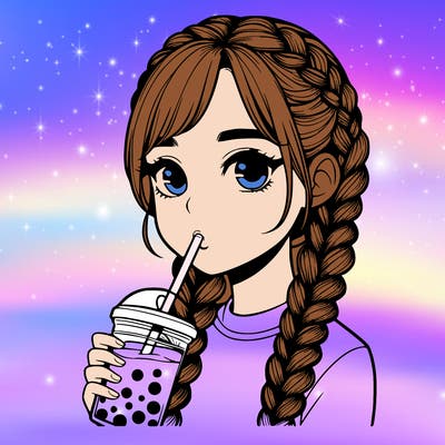 realistic girl with braided hair drinking boba