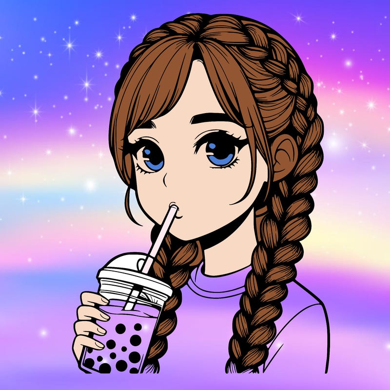 realistic girl with braided hair drinking boba