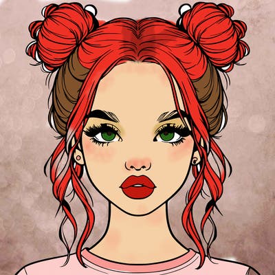 realistic girl with two buns in hair and lips