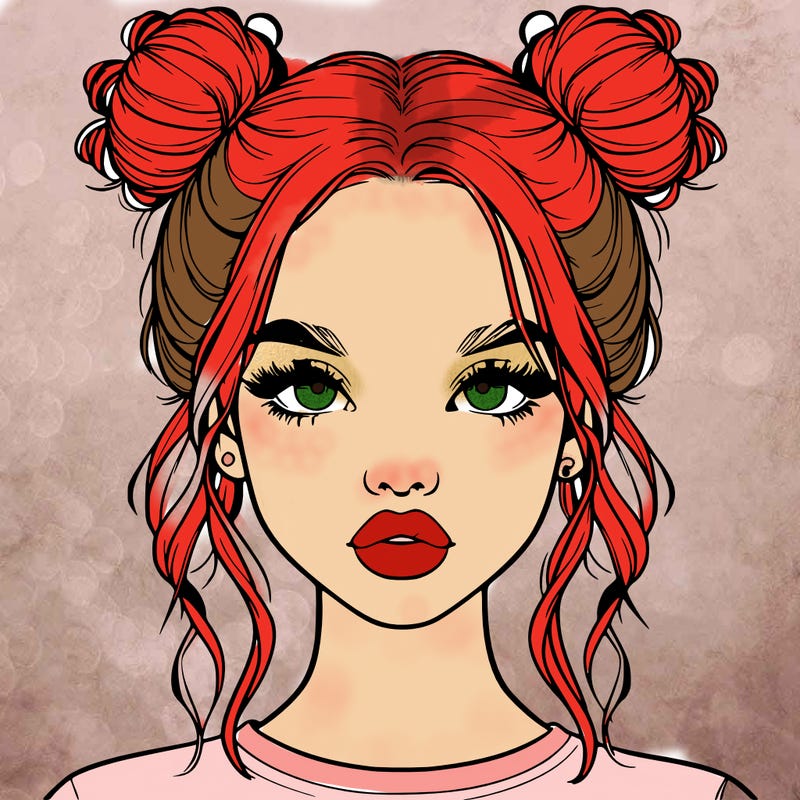 realistic girl with two buns in hair and lips