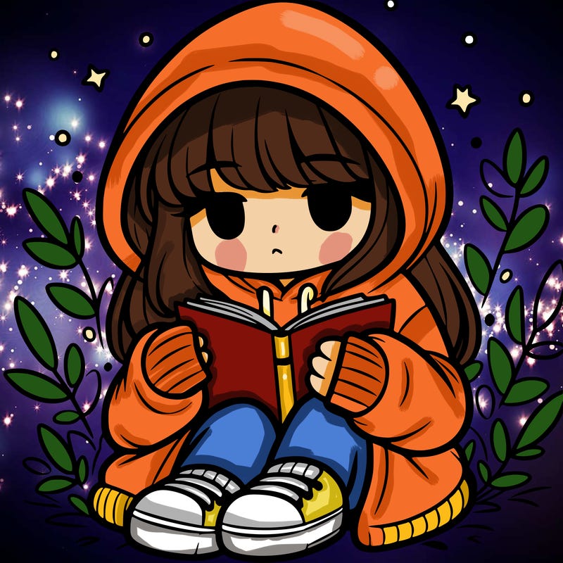 girl in oversized hoodie reading a book