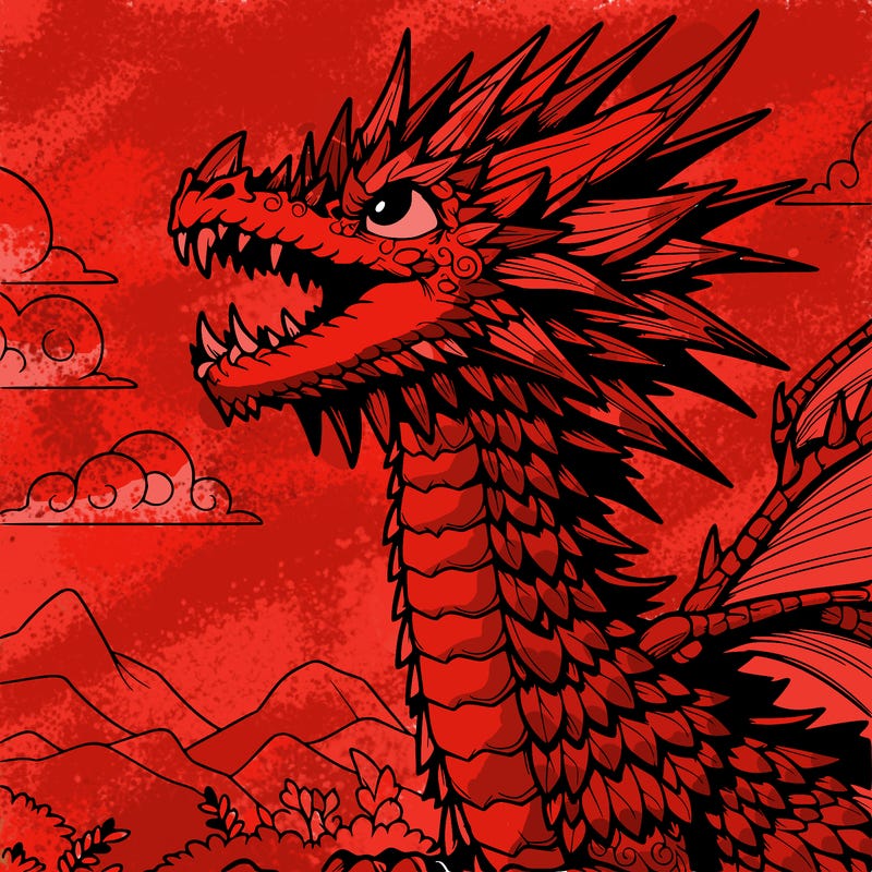 detailed spiky dragon looking up at the sky