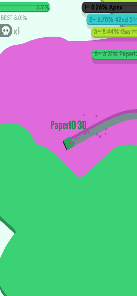 3D PaperIO - Pie battle ground - Gameplay screenshot of 3D PaperIO showing territory conquest and player leaderboard