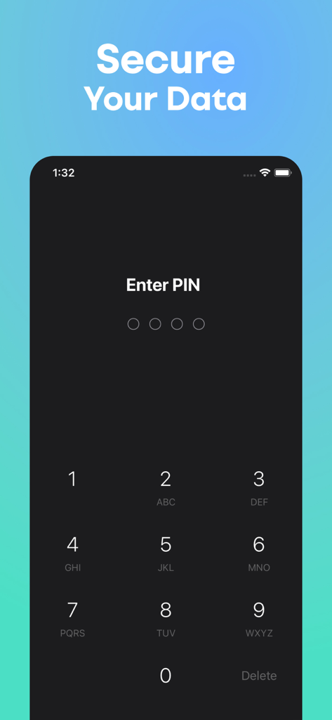 Secure PIN entry screen for private weight tracking data