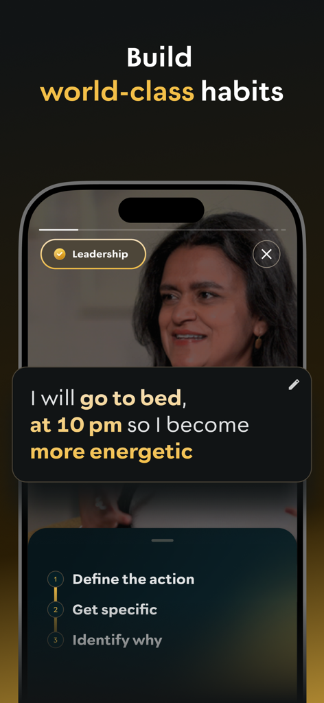 High Performance App - Interface showing the process of building world-class habits in the High Performance App