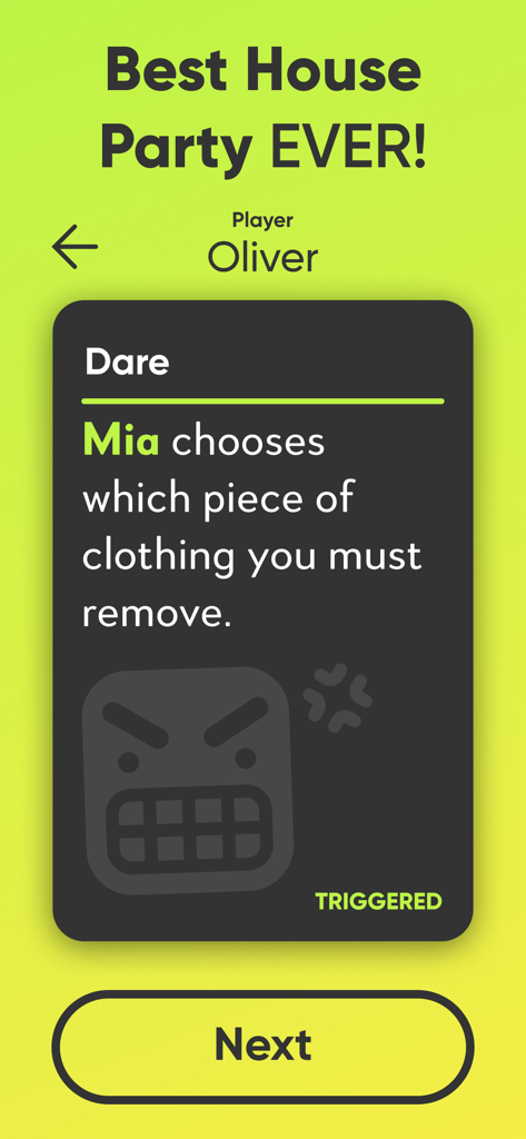 Truth Or Drink Dirty Questions - Un écran de l'application Action ou Vérité montrant un défi osé pour une fête.