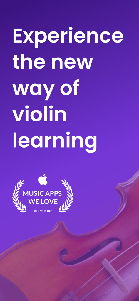 Promo screen for the tonestro violin learning app featuring an App Store award badge and a violin.