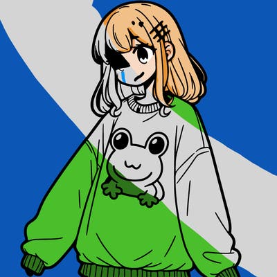 girl wearing frogging sweatshirt