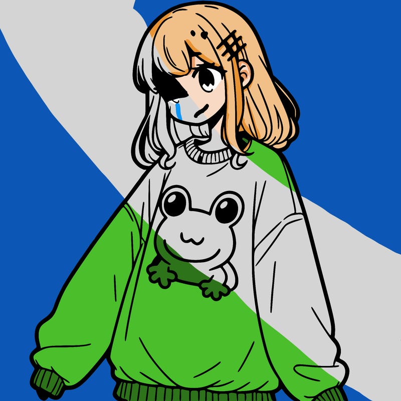girl wearing frogging sweatshirt