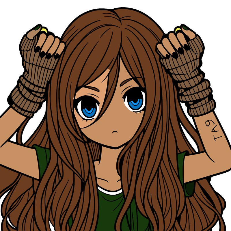 long haired girl with fingerless gloves