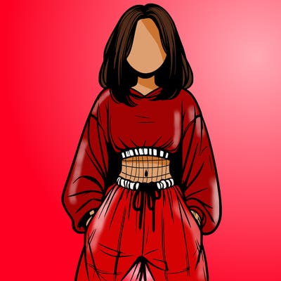 realistic girl faceless with baggy pants and a crop top