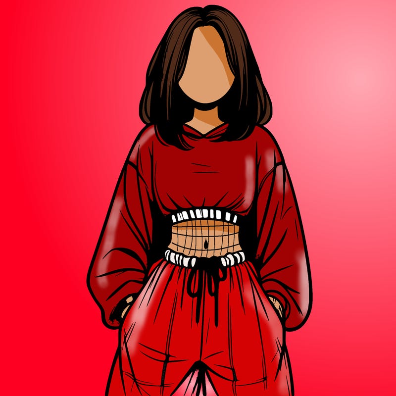 realistic girl faceless with baggy pants and a crop top