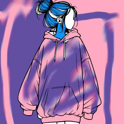 realistic girl with a oversized sweatshirt on and a bun