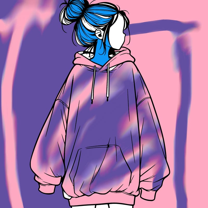realistic girl with a oversized sweatshirt on and a bun