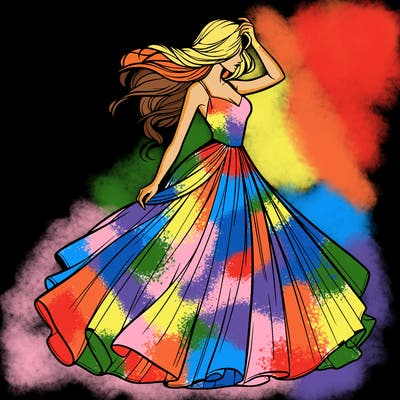 realistic woman with dress flowing in the wind