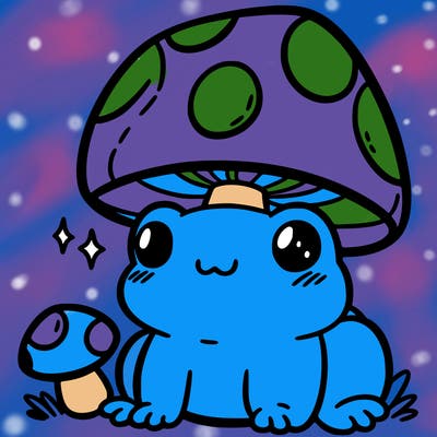 a cute frog with a mushroom hat
