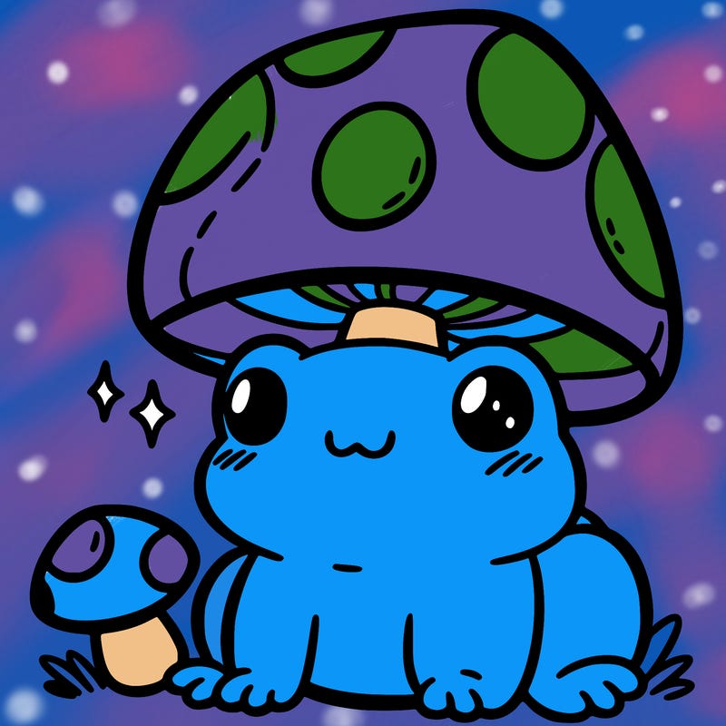 a cute frog with a mushroom hat