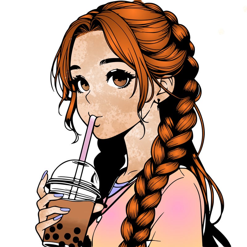 realistic girl with braided hair drinking boba