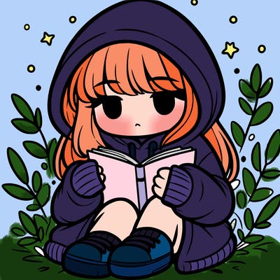 girl in oversized hoodie reading a book