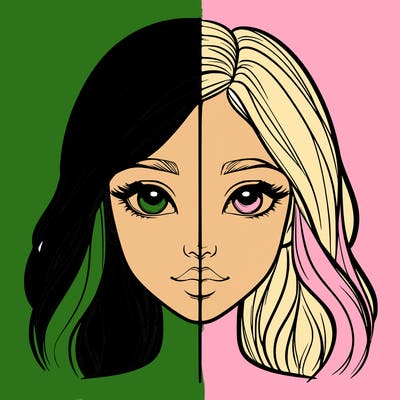realistic girl face with line through the middle