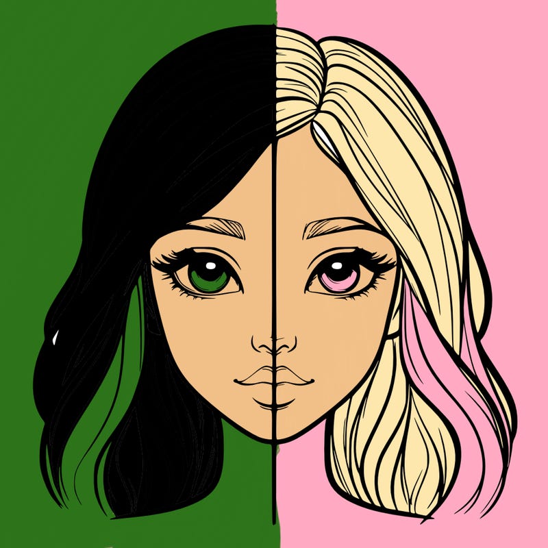 realistic girl face with line through the middle