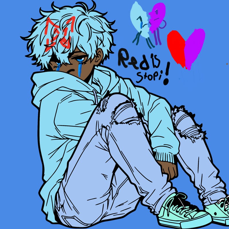 a male hoddie ripped jeans messy hair anime