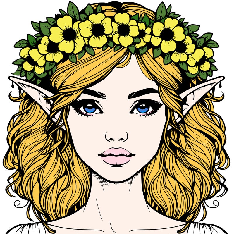 realistic female elf with flower crown