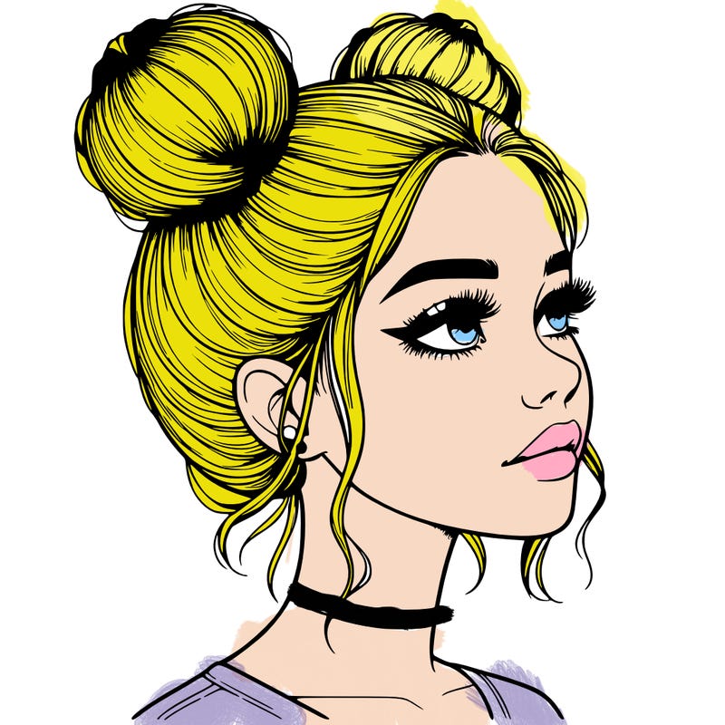 realistic girl with buns on the top of her head