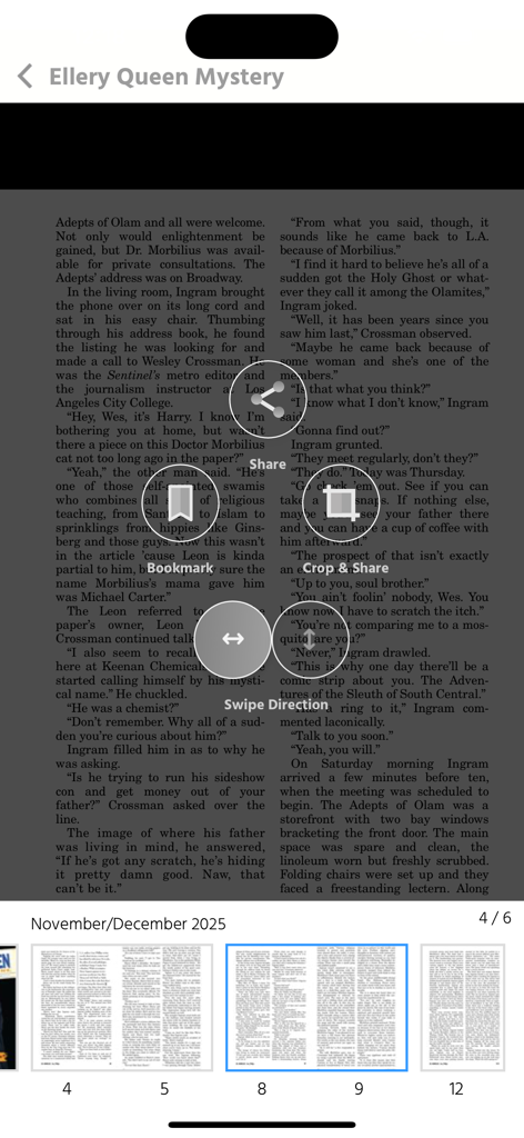 Ellery Queen Mystery Magazine - Digital reading view of the Ellery Queen Mystery Magazine app featuring text columns and navigation tools