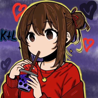 manga character drinking boba