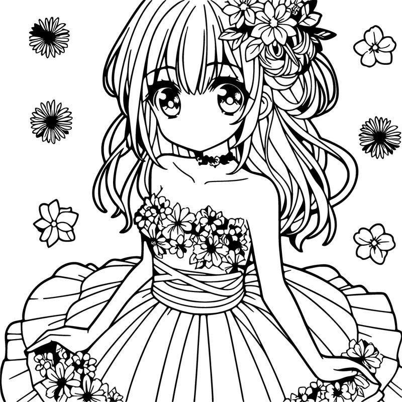 manga girl in flower dress