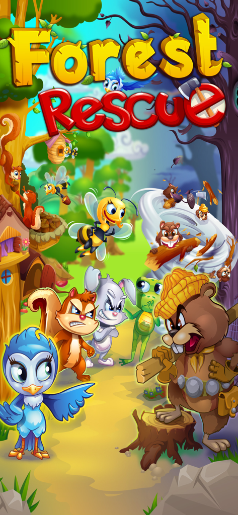 Forest Rescue: Match 3 Puzzle - Forest animals facing off against an evil beaver in Forest Rescue Match 3