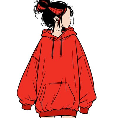 realistic girl with a oversized sweatshirt on and a bun