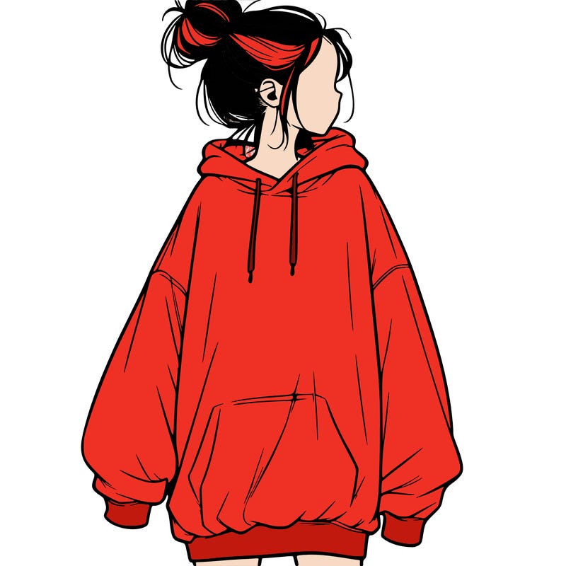 realistic girl with a oversized sweatshirt on and a bun