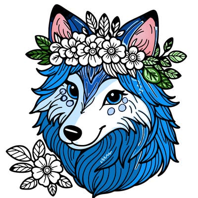 wolf with flower crown