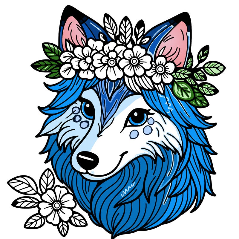 wolf with flower crown