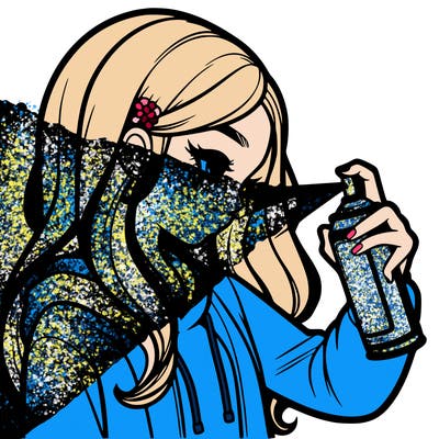 a realistic girl spray painting