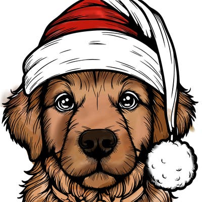 realistic dog with a christmas hat