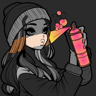 realistic girl spray painting