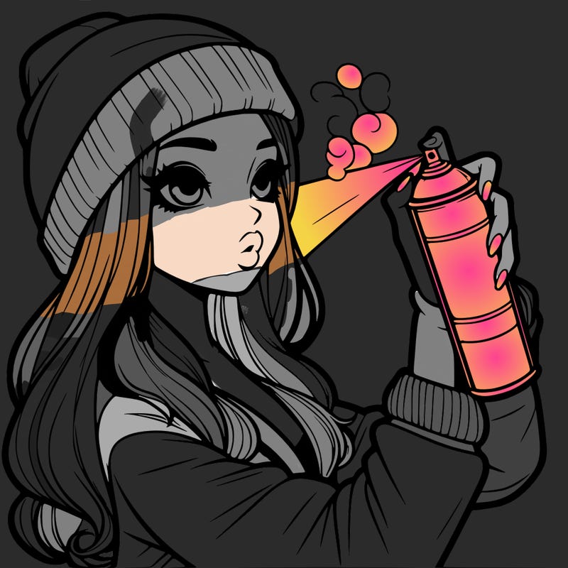 realistic girl spray painting