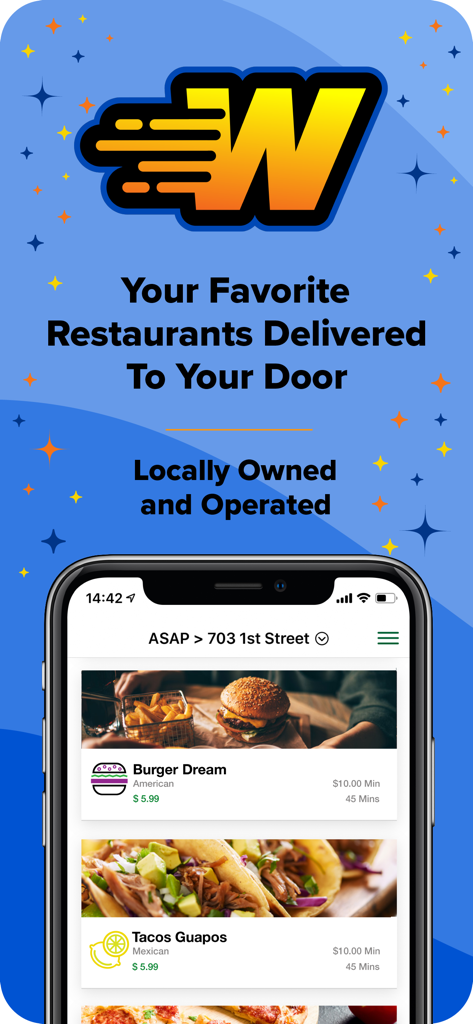 Woosh Delivery - Pantalla de la aplicación Woosh Delivery que muestra opciones de entrega de restaurantes locales