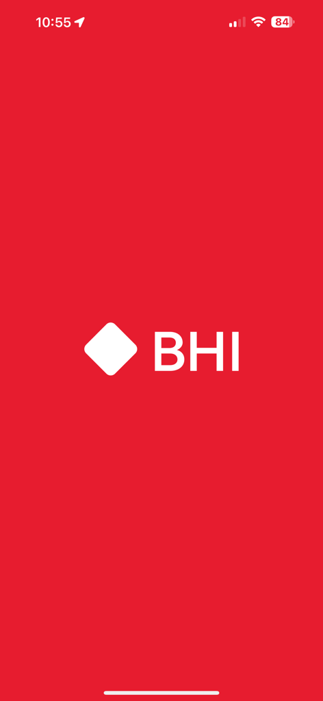 BHI Connect mobile banking app splash screen with logo on red background