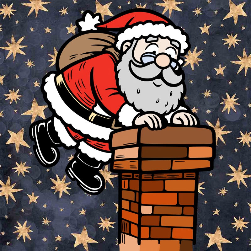santa climbing down a chimney