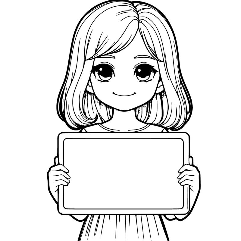 realistic girl holding sign