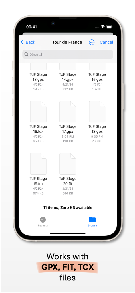 Activity Uploader - Activity Uploader app interface showing compatibility with GPX, FIT, and TCX activity files