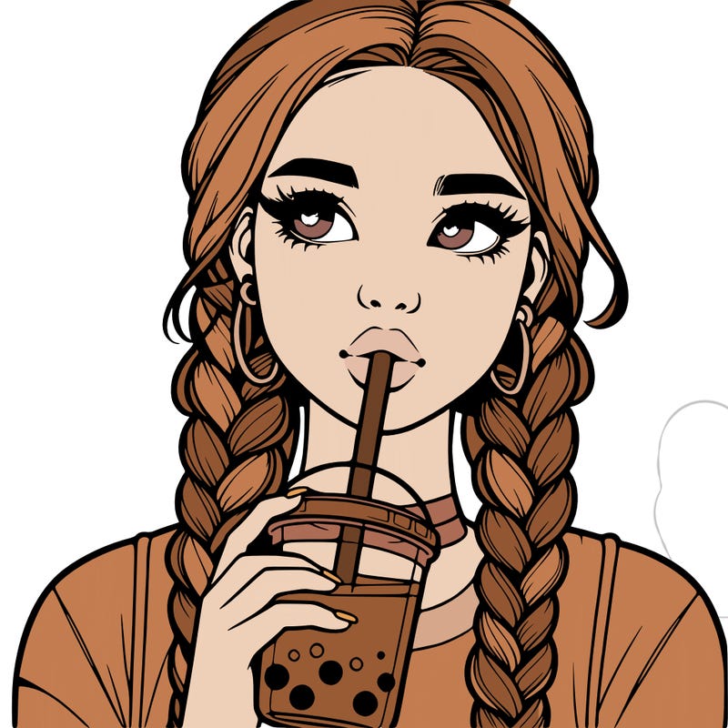 realistic girl with braided hair drinking boba