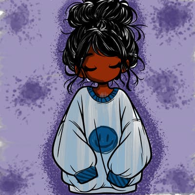 girl with baggy sweatshirt and messy bun