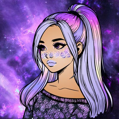 realistic girl with a high ponytail